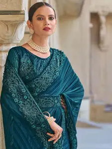 Satrani Ethnic Motifs Sequinned Pure Chiffon Saree