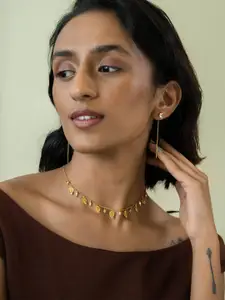 SHAYA Leaf It to Me 925 Sterling Silver Gola-Plated Cubic Zirconia Studded Choker Necklace