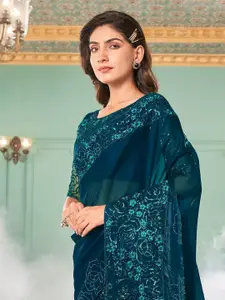 Satrani Floral Beads and Stones Tissue Saree