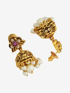 Kushal's Fashion Jewellery Gold-Plated Beaded Dome Shaped Antique Jhumkas