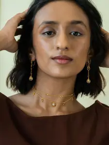 SHAYA Queen of Networking 925 Sterling Silver Gola-Plated Stones Studded Choker Necklace