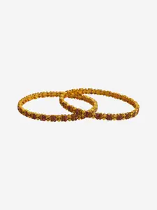 Kushal's Fashion Jewellery Set Of 2 Gold Plated Ruby Studded Bangles