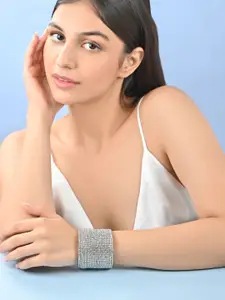 ToniQ Silver-Plated Beaded Spiral Cuff Bracelet