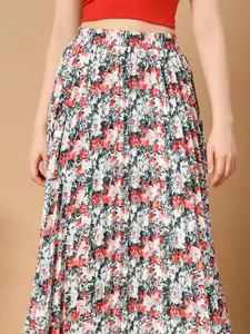 ZWERLON Floral Printed Accordion Pleated A-Line Maxi Skirt