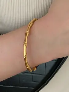 MYKI Gold-Plated Stainless Steel Bamboo-Inspired Kada Bracelet