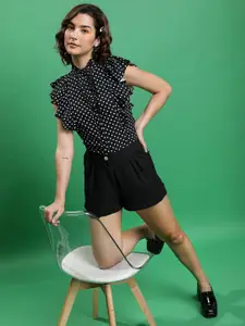 Tokyo Talkies Women Polka Dots Printed Shirt Collar Top