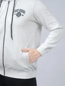 Cantabil Men Printed Hooded Long Sleeves Front-Open Sweatshirt