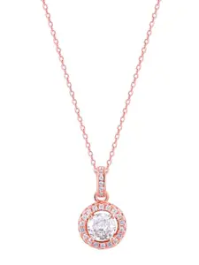 RACHIVA 925 Sterling Silver Ornate Solitaire Zircon Rose Gold Pendant with Link Chain