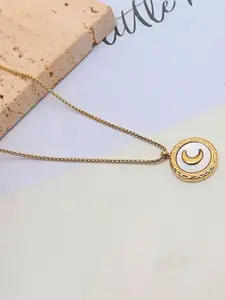 MYKI Stainless Steel Gold-Plated Circular Pendant With Chain