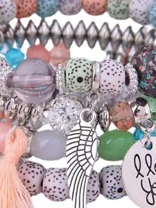 DressBerry Set Of 4 Silver-Plated Artificial Beaded Elasticated Bracelet