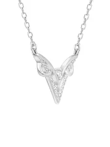 RACHIVA 925 Sterling Silver Signature V-Shaped Silver Pendant with Link Chain