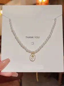 MYKI Stainless Steel Gold-Plated Oval Pendant With Chain