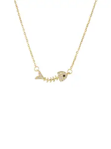 MYKI Stainless Steel Gold-Plated Artificial Stones Studded Quirky Pendant With Chain