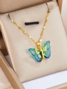 MYKI Fascinating Gold-Plated Artificial Stone Studded Stainless Steel Pendant With Chain