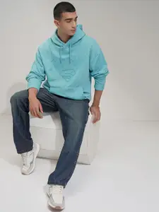 HIGHLANDER Men Cotton Superman Self Design Oversized Hooded Pullover Sweatshirt