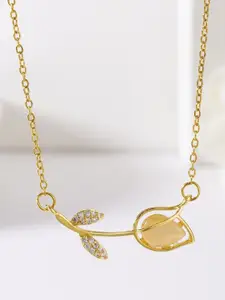 MYKI Mesmeric Gold-Plated Artificial Stone Studded Stainless Steel Pendant With Chain