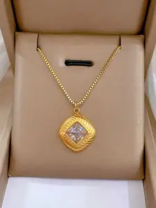 MYKI Stainless Steel Gold-Plated Quirky Pendant With Chain