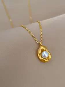 MYKI Stainless Steel Gold-Plated Pearls Quirky Pendant With Chain