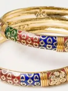 leshya Set Of 2 Artificial Stones and Beads Meenakari Meenakari Bangles