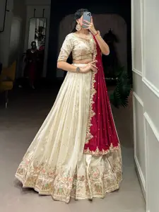 A TO Z CART Ethnic Embroidered Semi-Stitched Lehenga & Unstitched Blouse With Dupatta
