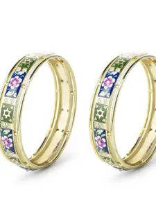 leshya Set Of 2 Gold Plated Artificial Stones and Beads Bridal Chura Bangles