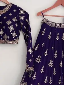 JULEE Embroidered Semi-Stitched Silk Lehenga & Unstitched Blouse With Dupatta