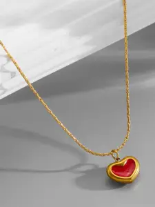 MYKI Stainless Steel Gold-Plated Heart Shaped Pendant With Chain