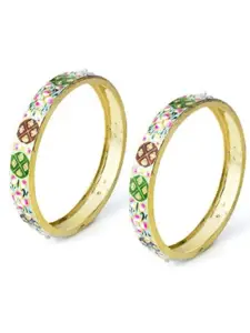 leshya Set Of 2 Stone Studded Floral Enamel Bangles