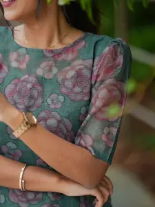 Sun Fashion And Lifestyle Floral Printed Chanderi Silk Straight Kurta