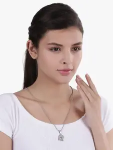 PASU FASHION Set Of 2 Silver-Plated Artificial Stones Studded Pendants With Chains