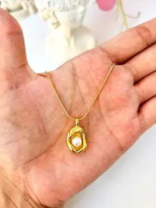 Palli Creation Gold Plated Stainless Steel Pearls Studded Pendant With Chain