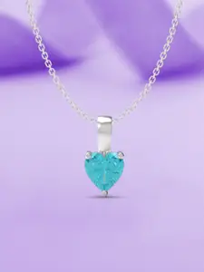 ANAYRA 925 Sterling Silver Artificial Stones Studded Heart Shaped Pendants with Chains