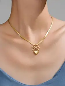 Palli Creation Gold Plated Stainless Steel Bow Heart Shape Pendant With Chain