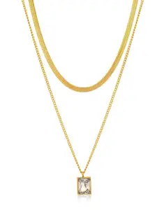 Palli Creation Stainless Steel Gold-Plated Artificial Stones Studded Pendant With Chain