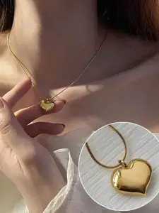 Palli Creation Gold-Plated Stainless Steel Heart Shaped Pendant With Chain