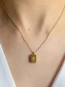 Palli Creation Stainless Steel Gold Plated Artificial Stones Studded Pendant With Chain