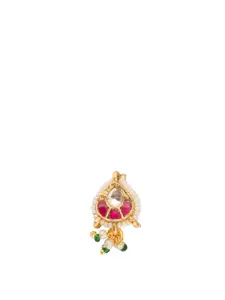 PANASH Gold-Plated Kundan Studded And Beaded Ring Nosepin