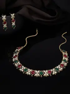 Anouk Gold-Plated Crystal Studded Necklace & Earrings