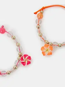 Accessorize London Girls Set Of 2 Artificial Beaded Flower Charm Cord Bracelet