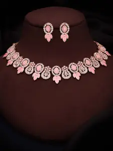 Anouk Rose Gold-Plated American Diamond Studded Necklace & Earrings