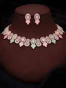 Anouk Rose Gold-Plated American Diamond Studded Necklace & Earrings