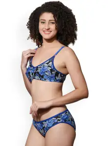 Love Maker Women Printed Non Padded Bra & Mid Rise Panty Lingerie Set