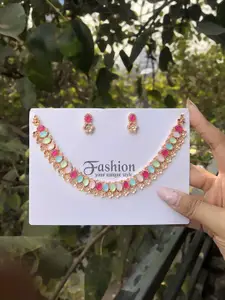 Anouk Rose-Gold Plated American Diamond Studded Necklace & Earrings