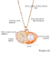 DIVASTRI Gold-Plated Stainless Steel Diamond Shaped Pearls & CZ Studded Pendant with Chain