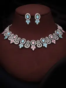 Anouk Silver-Plated American Diamond Studded Necklace & Earrings