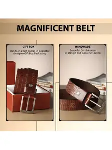 LOOPA Men Textured Leather Formal Belt With Push Pin Closure