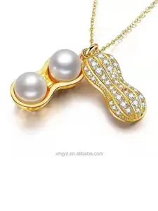 DIVASTRI Gold-Plated Stainless Steel Diamond Shaped Pearls & AD Studded Pendant with Chain