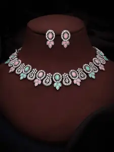 Anouk Silver-Plated American Diamond Studded Necklace & Earrings