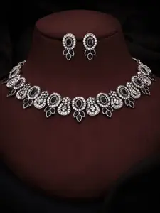 Anouk Silver-Plated American Diamond Studded Necklace & Earrings