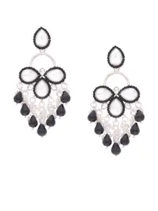 Anouk Silver-Plated Stone Studded & Beaded Floral Drop Earrings